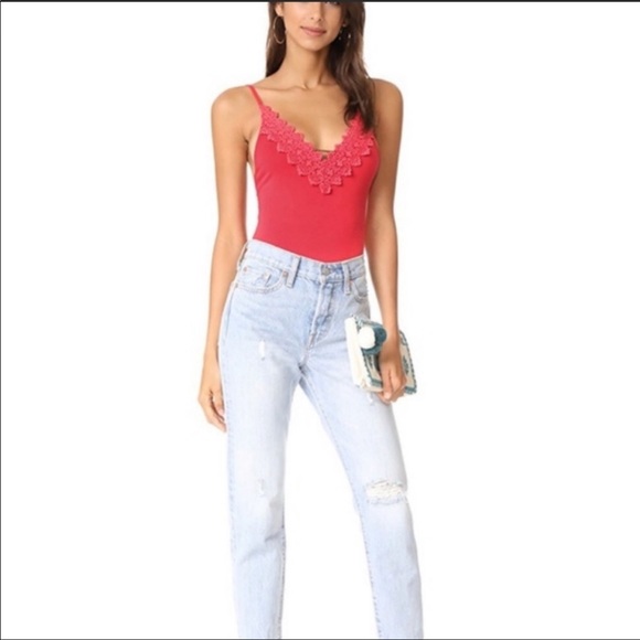 NWT Free People Bodysuit Gia Red Embroidered Top - Picture 7 of 7